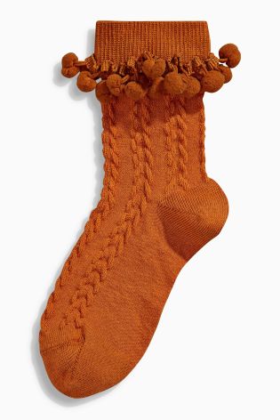 Rust Textured Pom Pom Socks Four Pack (Older Girls)